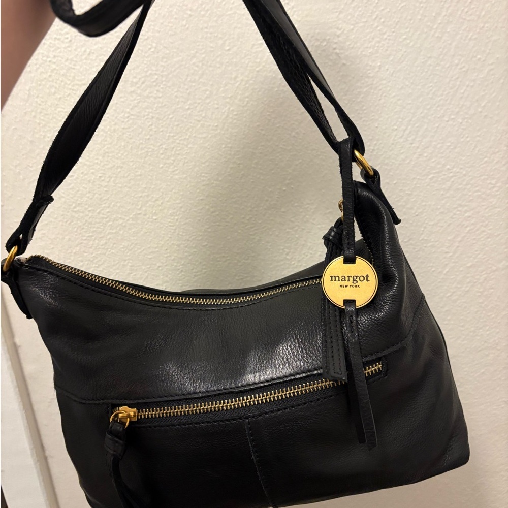 Margot Black and Gold Leather Shoulder Bag